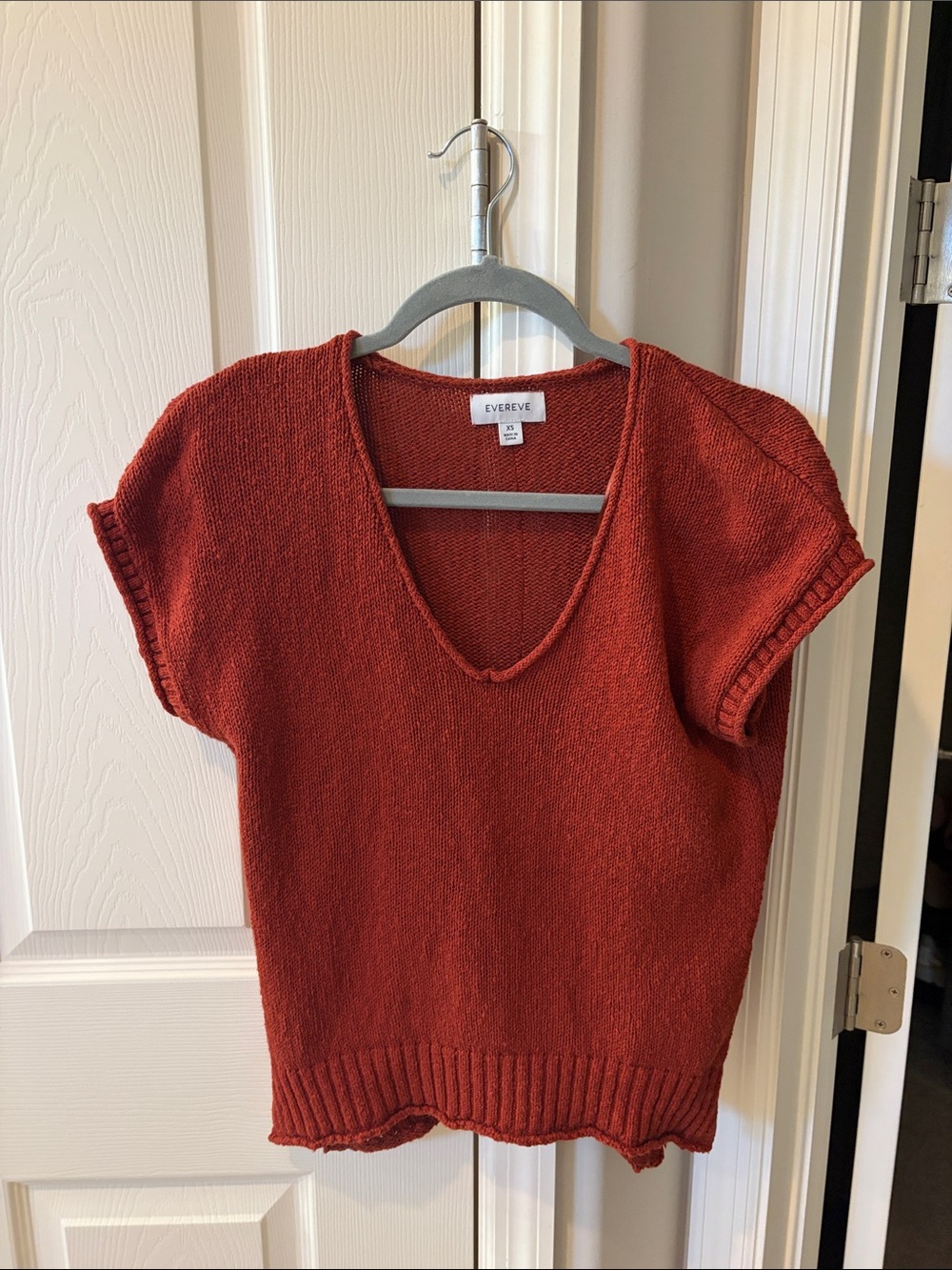 Evereve Burnt Orange V-Neck Short-Sleeve Sweater